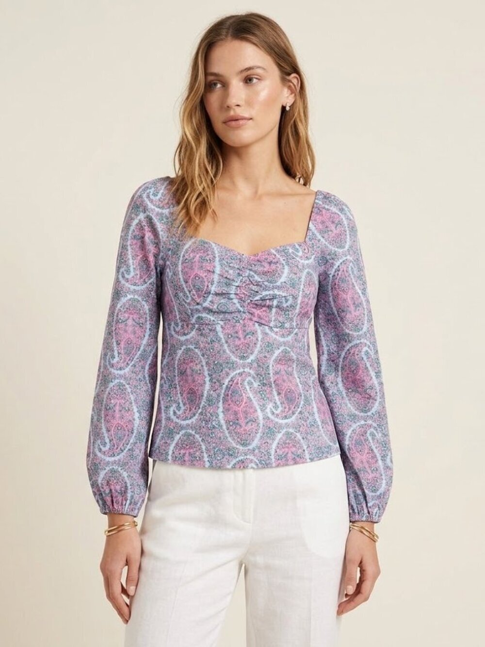 J.Crew Paisley Sweetheart Neck Top Size 6 Floral Boho Summer Blouse Feminine NWT